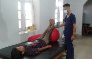 Ram Bahadur is getting therapy from physiotherapist